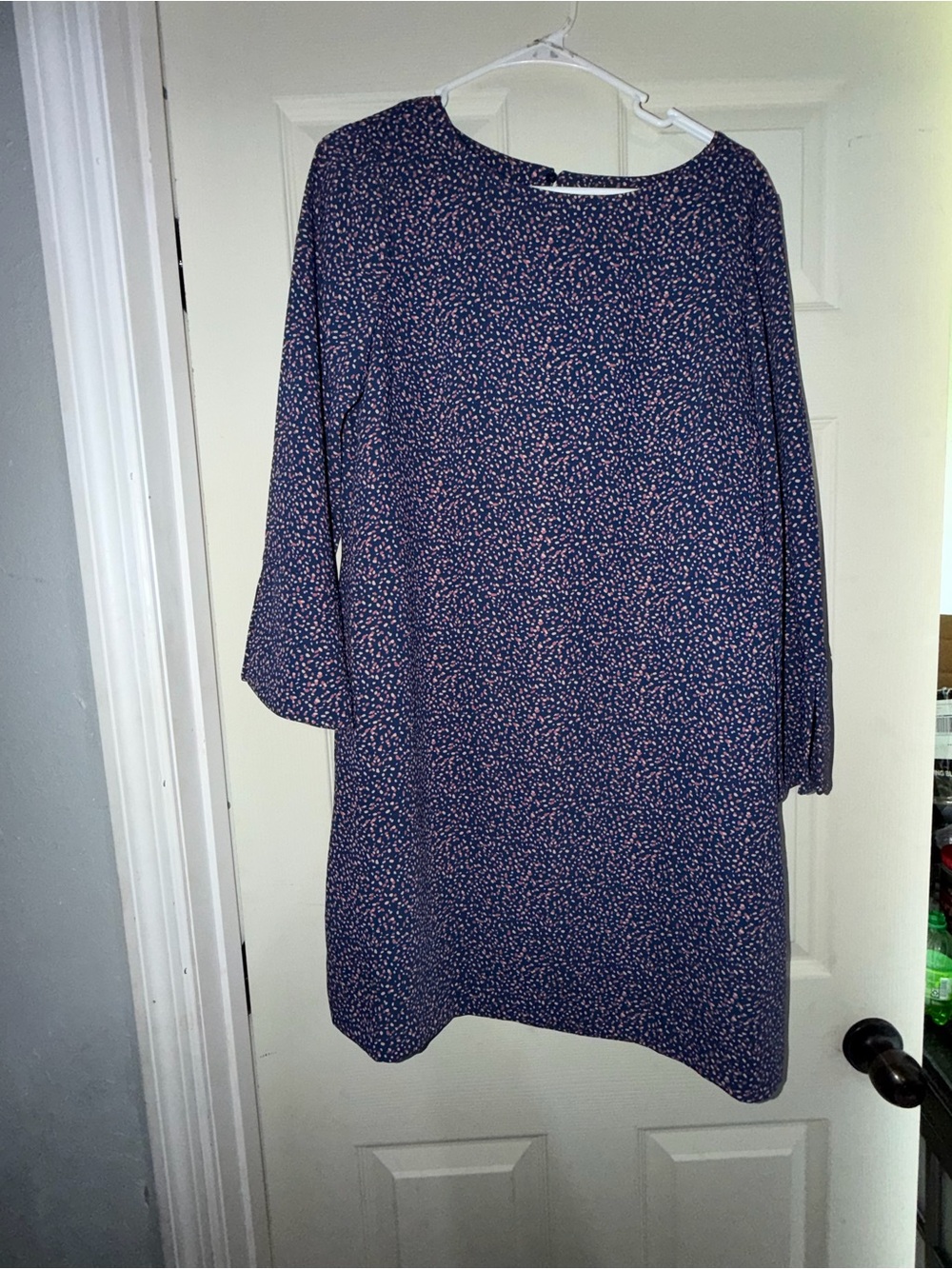 Ann Taylor Navy Shift Dress with Pink Dot Print